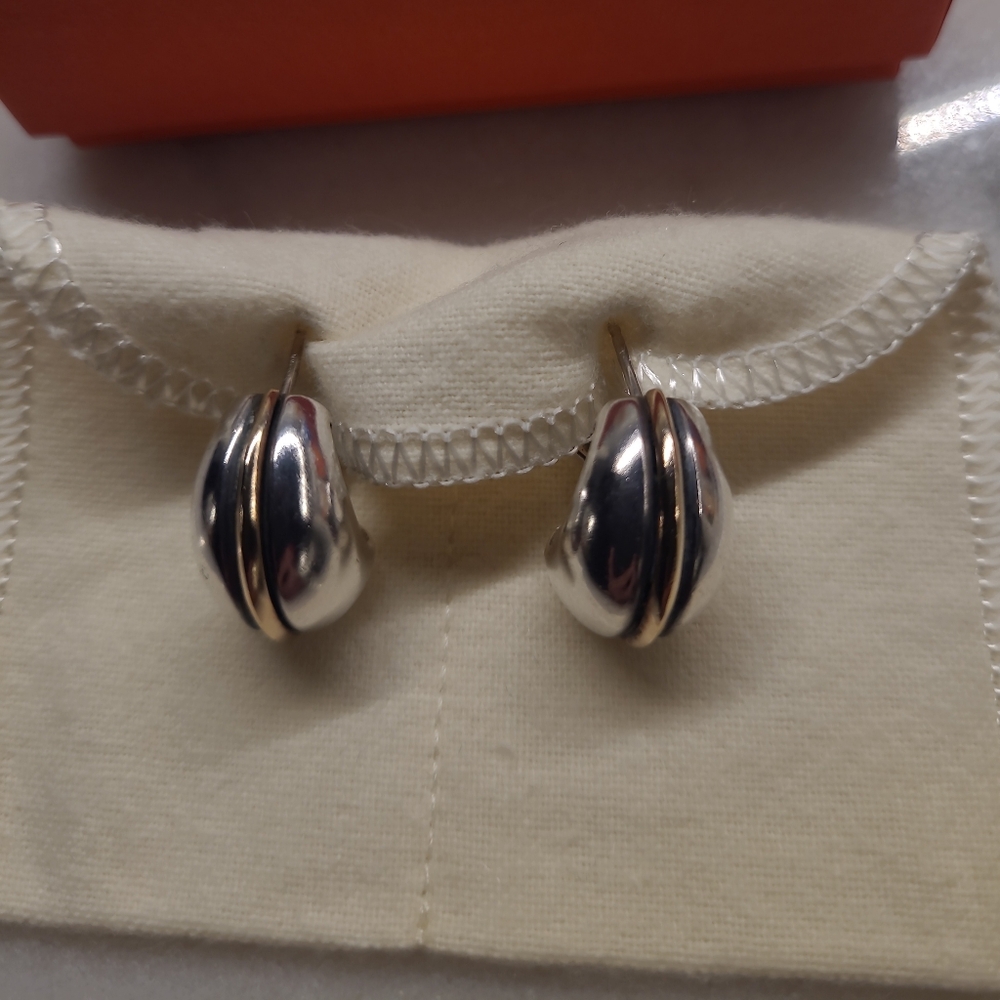 James Avery Retired Dome French Clip earrings, silver and 14k gold, 3/4 "